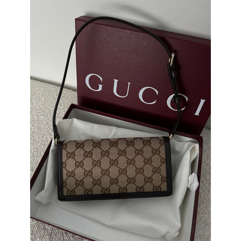 GUCCI GG Monogram Mini Luce Shoulder Bag Beige Ebony NWT