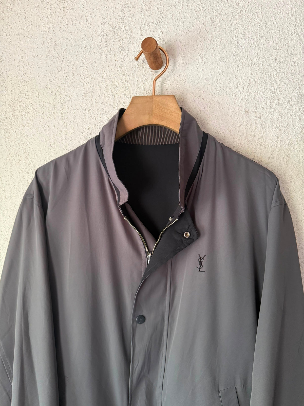 Yves Saint Laurent YSL Vintage Reversible Gray Black Bomber Windbreaker Jacket