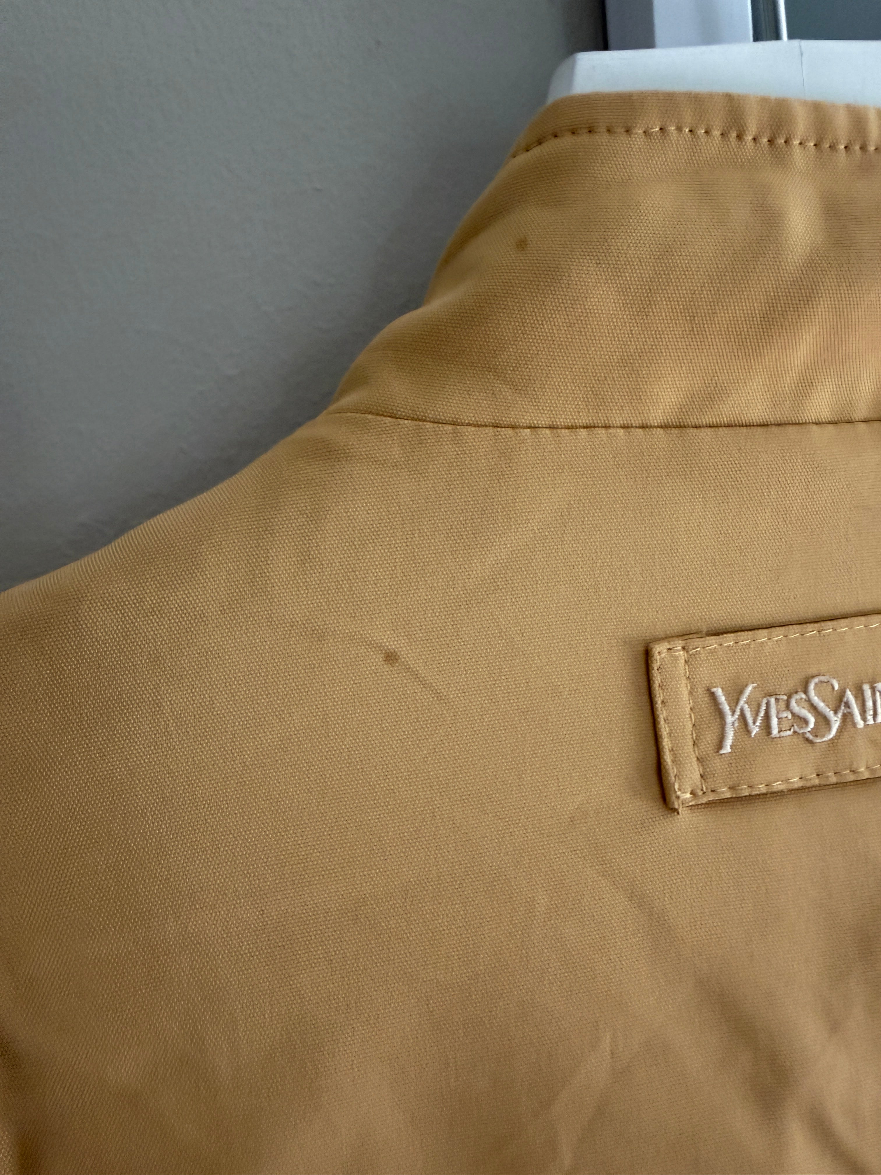 Yves Saint Laurent Vintage 90s Yellow YSL Logo Windbreaker Jacket White Logo Size 110 Oversized