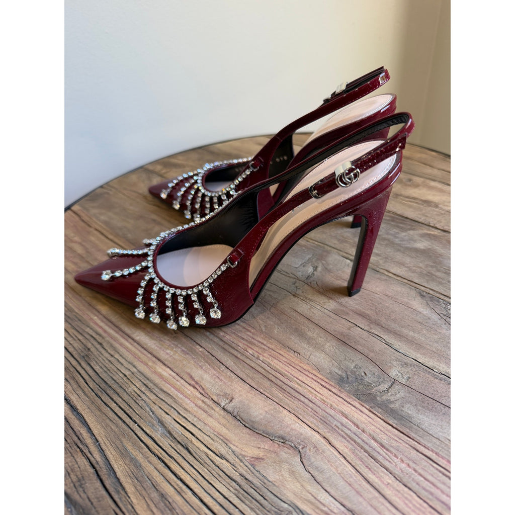 Gucci Guinevere Crystal Leather Slingback Stiletto Pumps NWT 37.5
