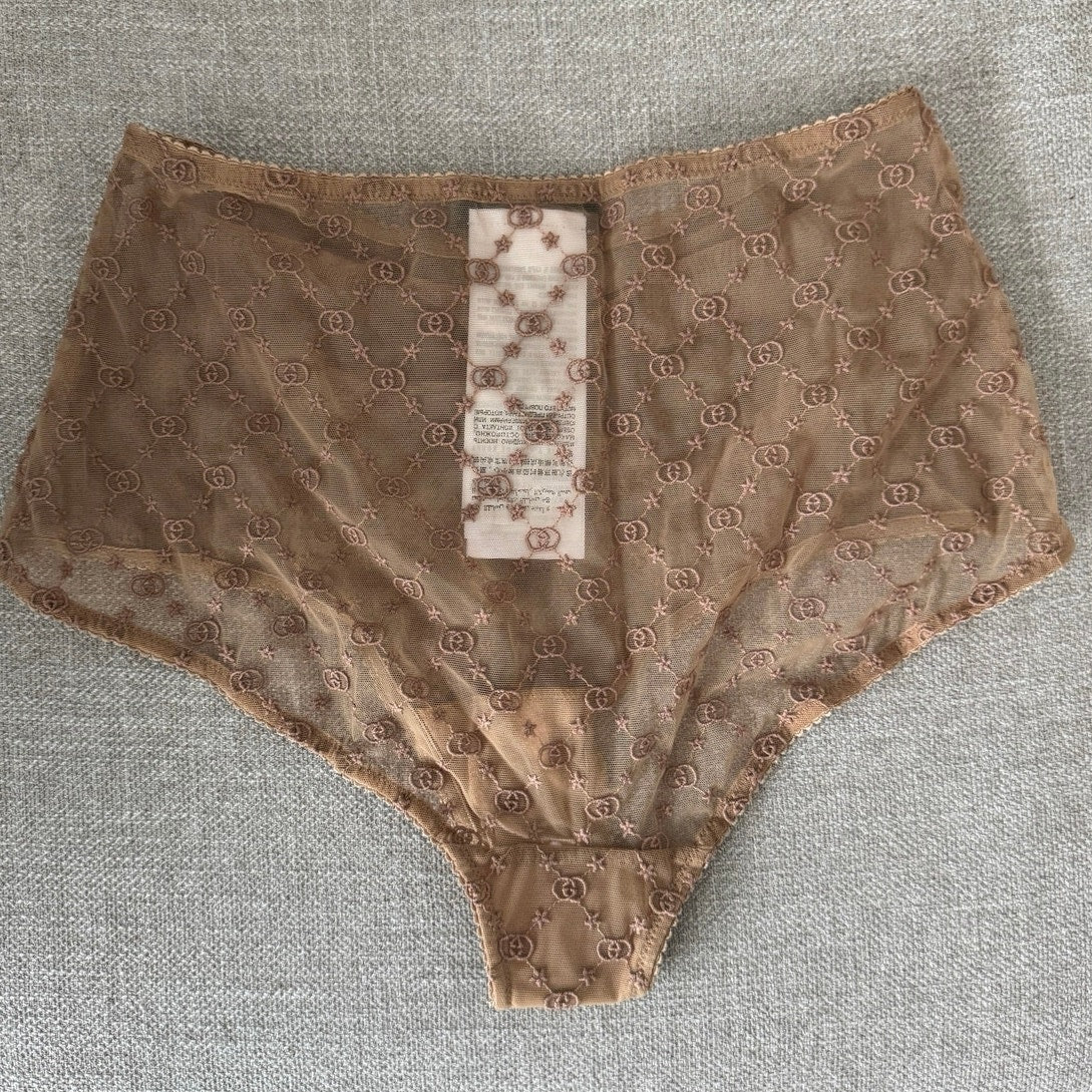 GUCCI LOVE PARADE SHEER INTERLOCKING G LOGO LINGERIE SET NUDE NWT Size Small