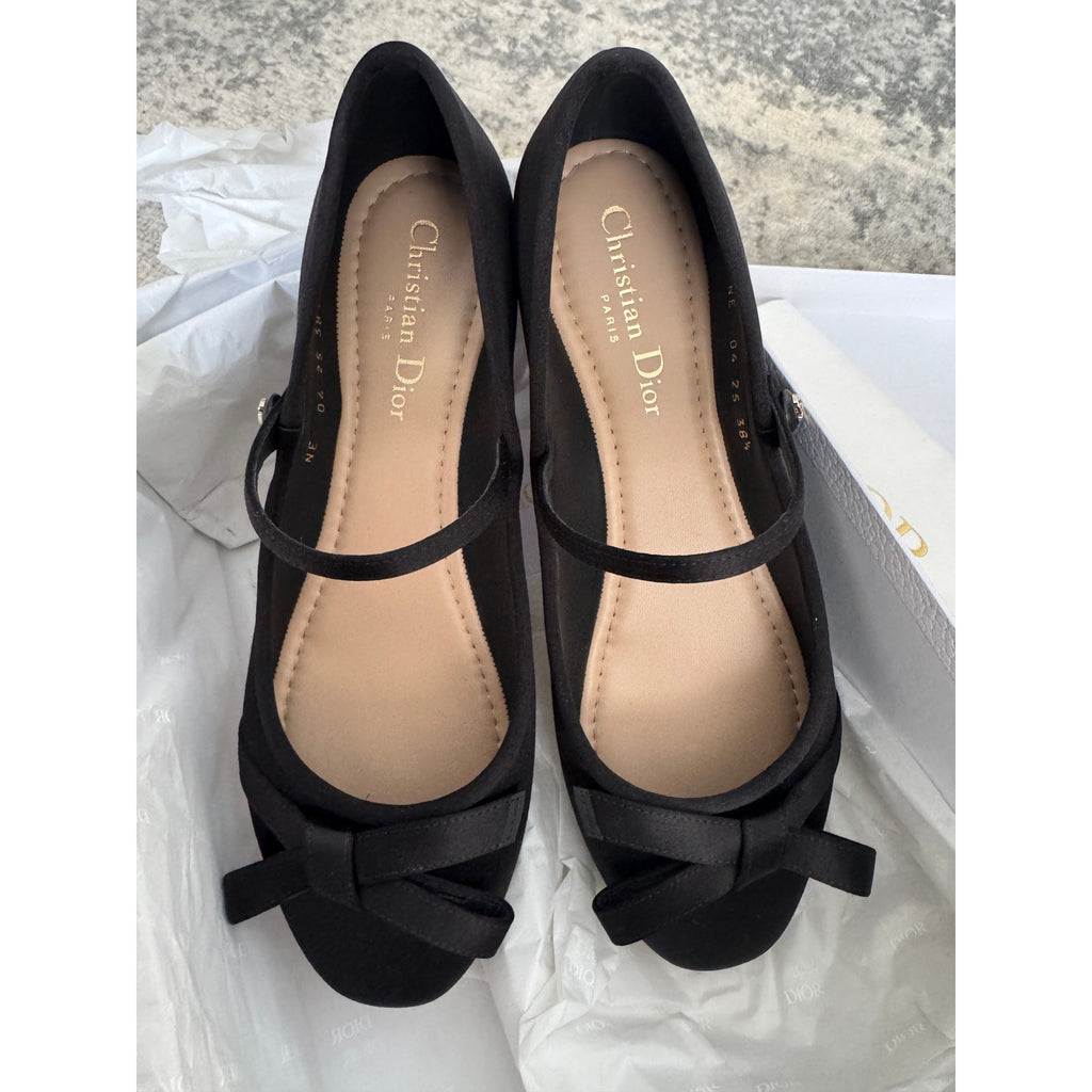 Christian Dior Satin Bow Ballet Flats with Mary Jane Strap BNIB 38.5