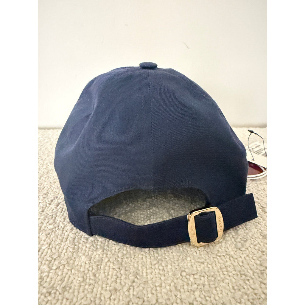 Gucci Navy Logo Embroidered Cotton Baseball Cap Size S Adjustable Strap NWT