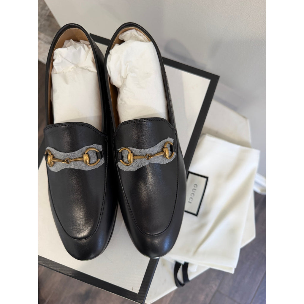 Gucci Jordaan Leather Horsebit Loafers Black Size 38.5 NIB
