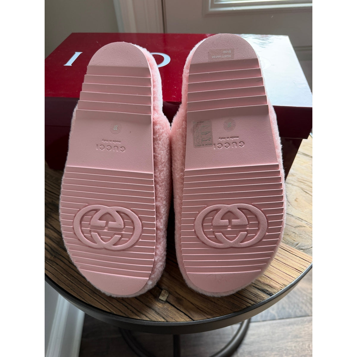 Gucci Horsebit Merino Wool Pink Mules Flat Slides Women’s Shoes Size 37