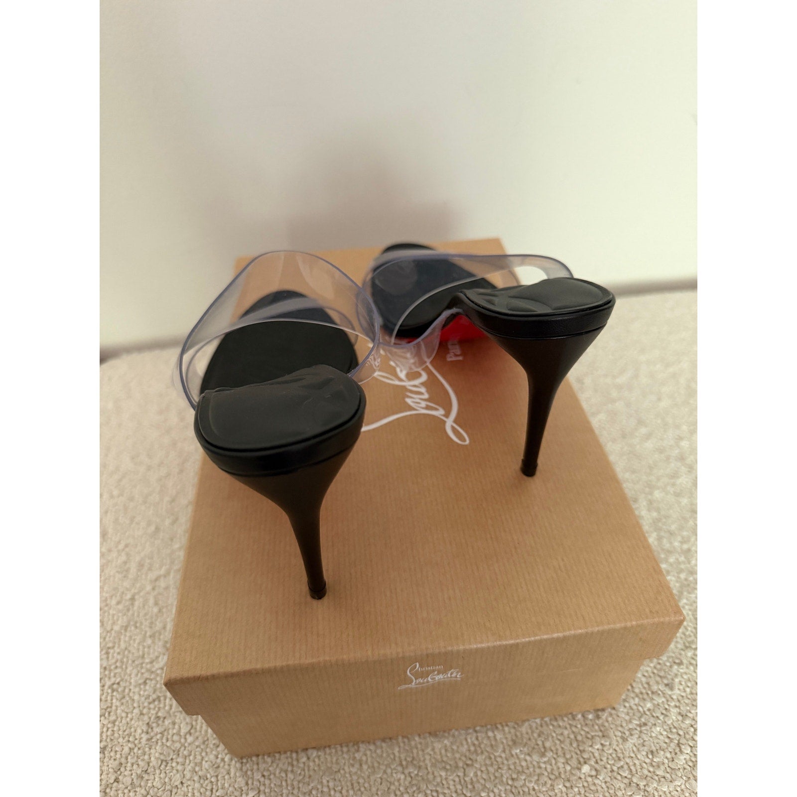 Christian Louboutin Just Loubi Nothing 85 Pvc Women Mules Black NWT 36.5