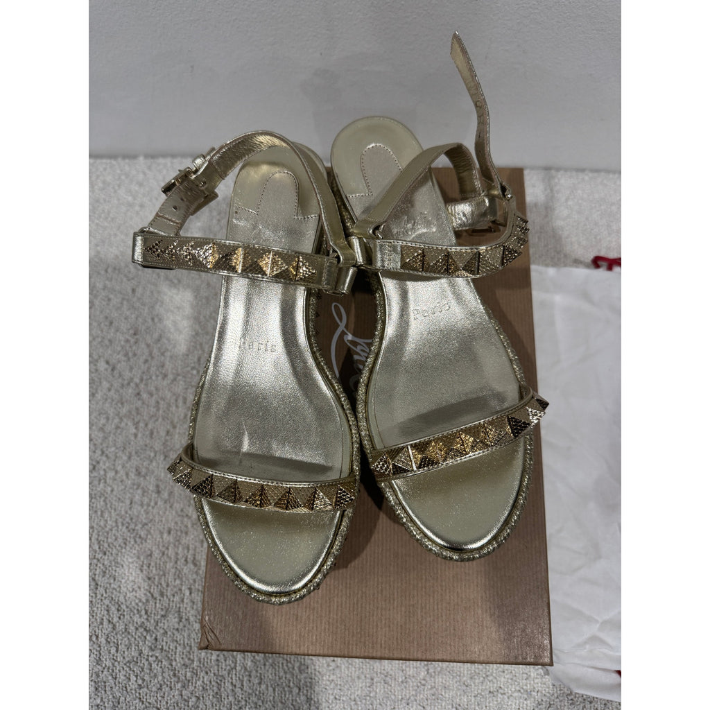 Christian Louboutin Pyraclou 60 Silver Spiked Wedge Sandals Size 36 BNIB