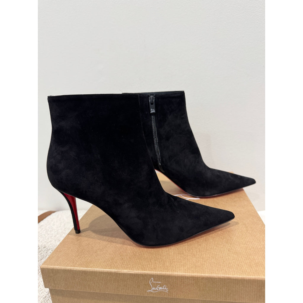 CHRISTIAN LOUBOUTIN So Apostropha Booty 80 Suede Black Ankle Boots 38 BNIB
