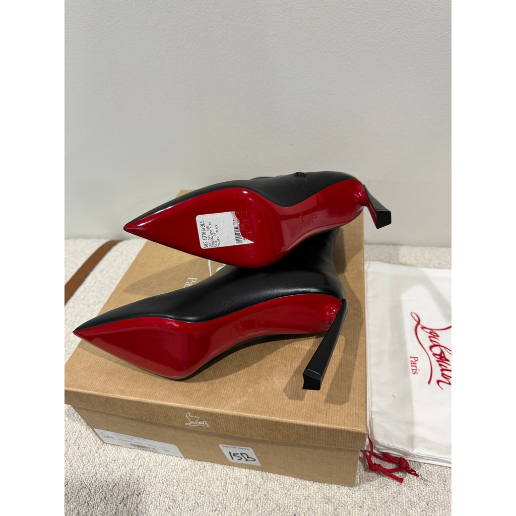 CHRISTIAN LOUBOUTIN Condora Booty 85 Calf Leather Black Ankle Boots 38 BNIB