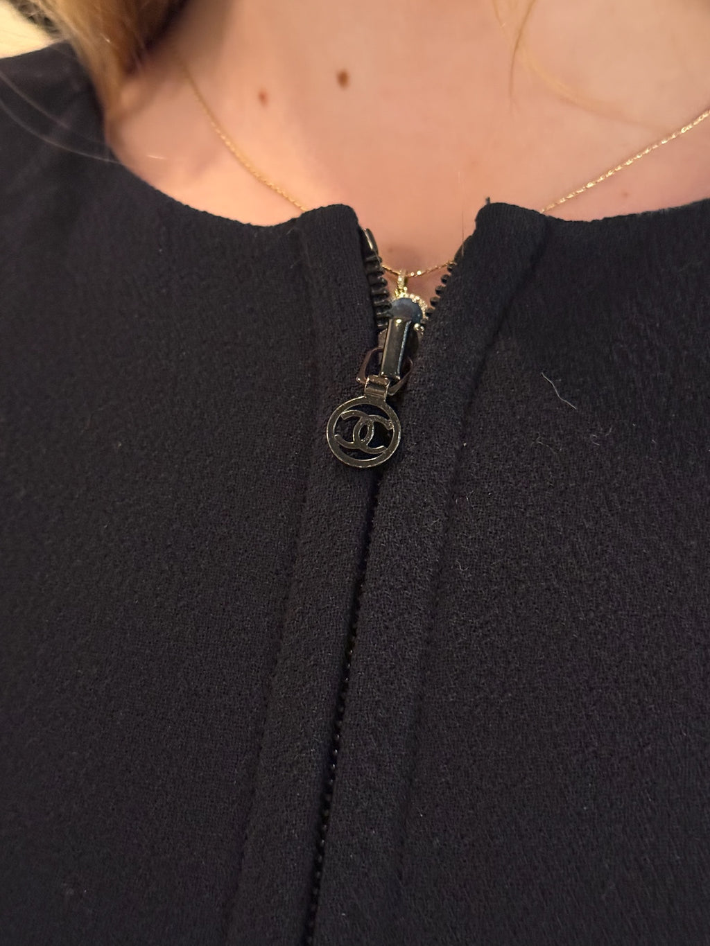 Chanel 1997 Navy Double Zip Coat Dress FR 38 | CC Logo Zippers | Fall 1997 Collection