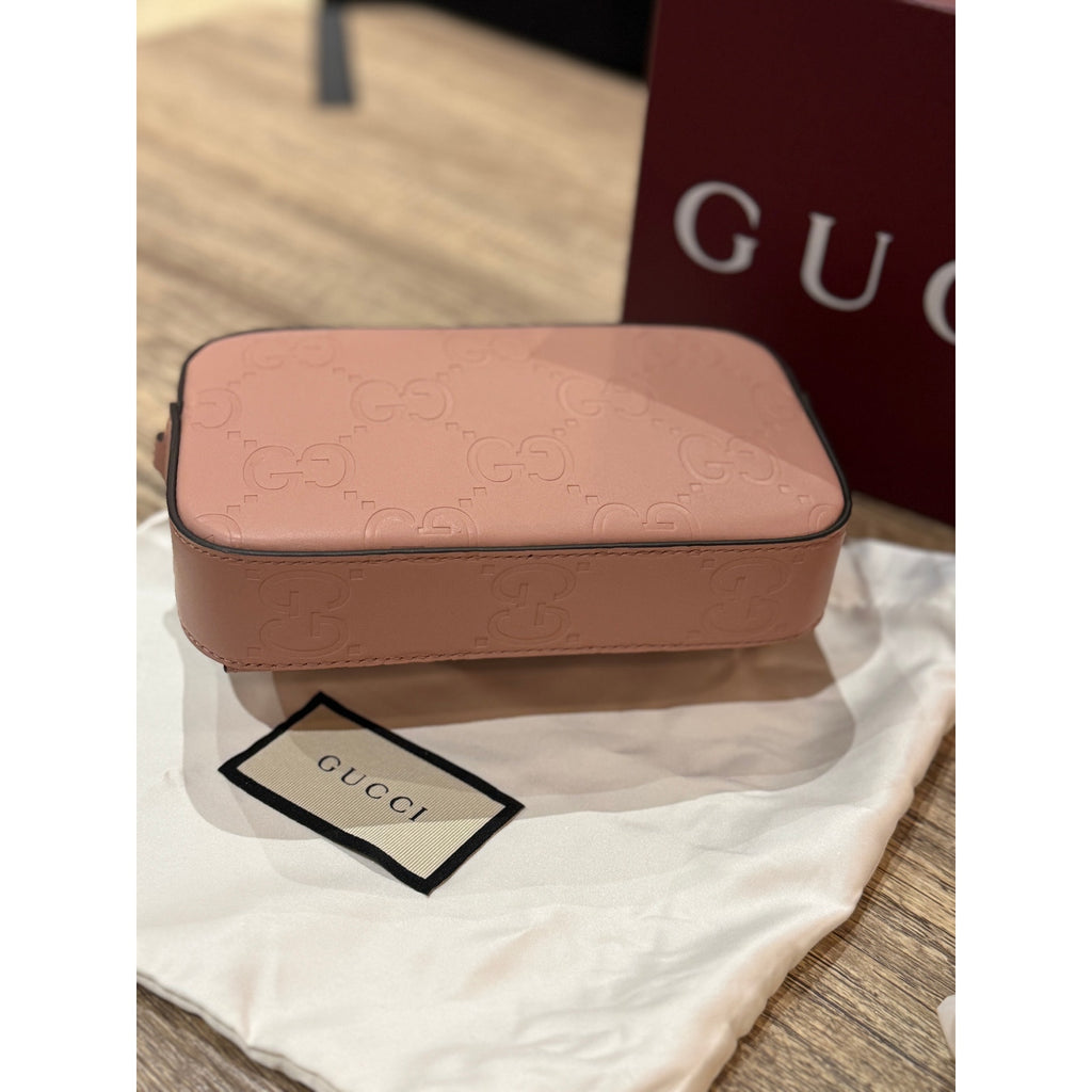 Gucci GG Super Mini Shoulder Bag Pink Leather with Chain Strap Brand BNIB