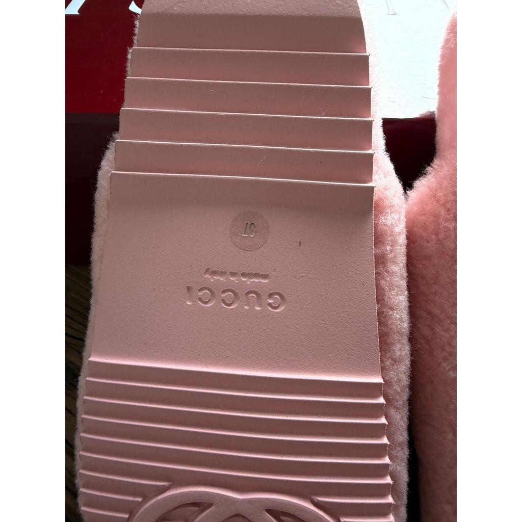 Gucci Horsebit Merino Wool Pink Mules Flat Slides Women’s Shoes Size 37