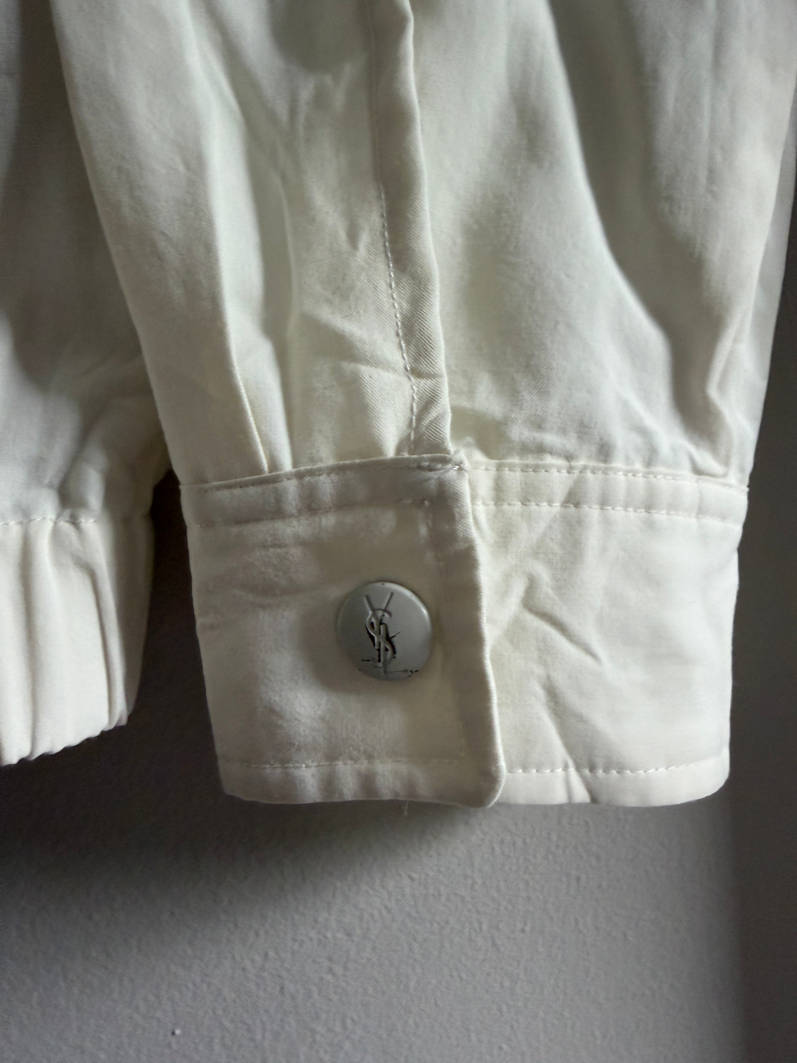 Yves Saint Laurent Vintage Off White Lightweight Jacket Green Logo Green Collar Size 100