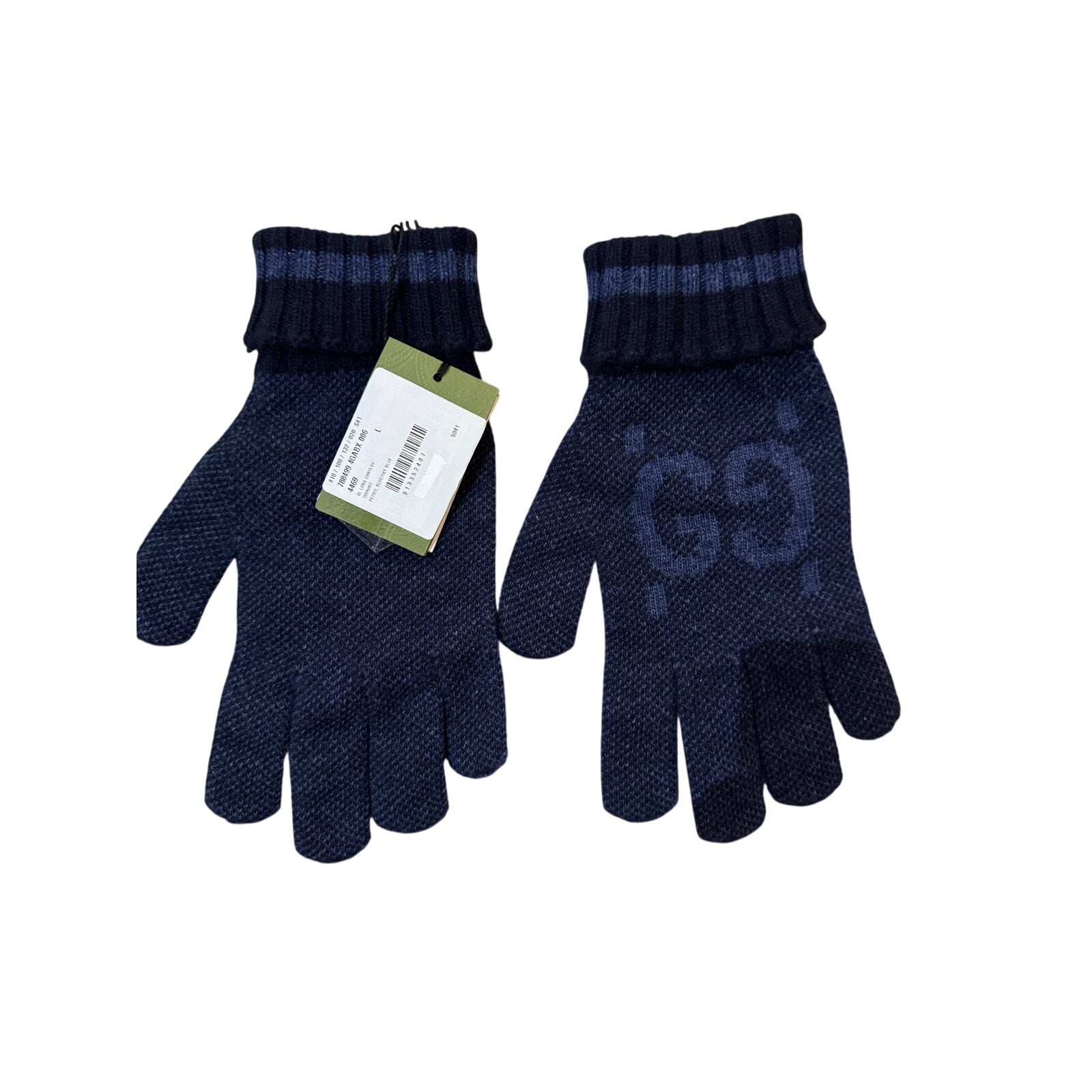 GUCCI Blue Logo-Jacquard Cashmere Gloves NWT size large