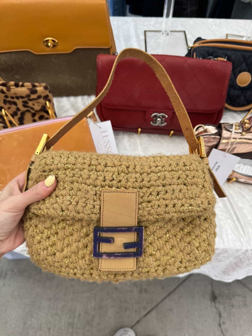 fendi Mamma Bucket Lame Knit