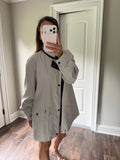 Yves Saint Laurent Vintage 90s Reversible YSL Logo Windbreaker Jacket Navy & Light Gray Hidden Hood Size 100 Oversized