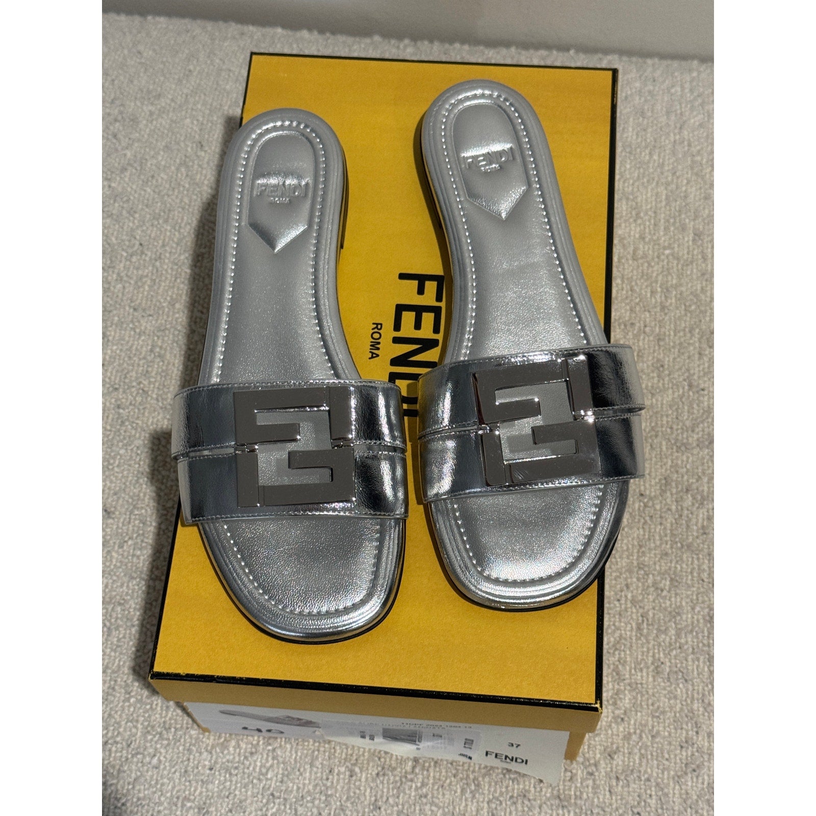 Fendi FFold Metallic Leather Sandals size 37 BNIB