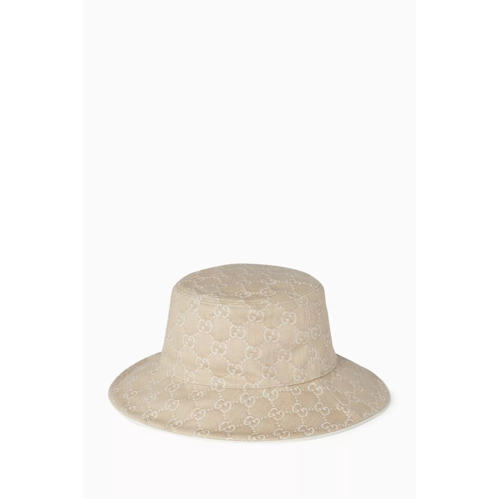 Gucci Denim Logo Bucket Hat in GG Canvas NWT