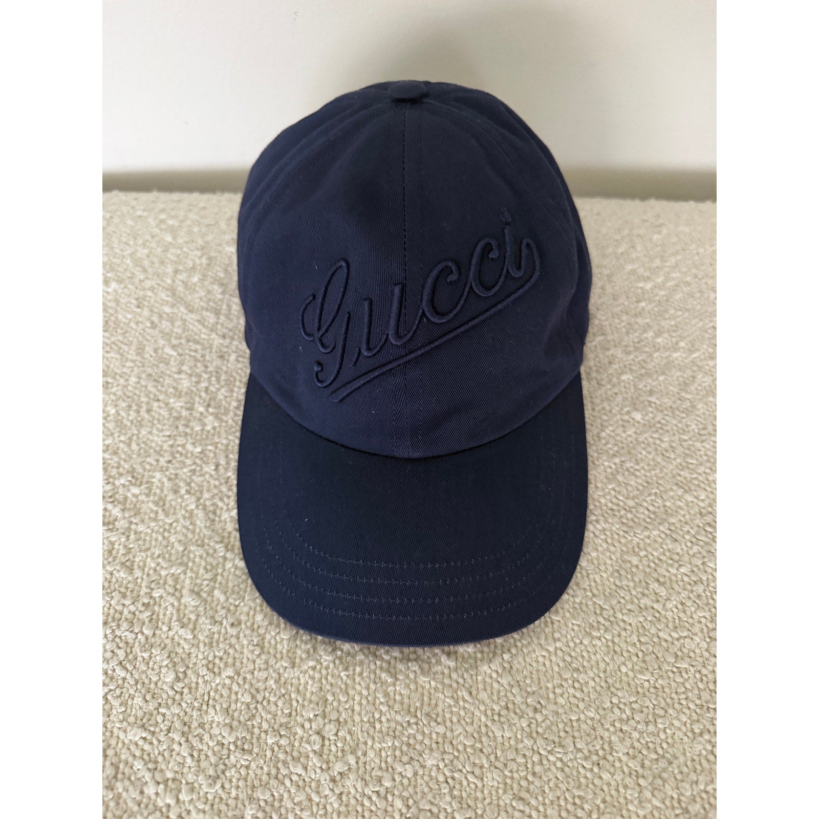 Gucci Navy Logo Embroidered Cotton Baseball Cap Size S Adjustable Strap NWT