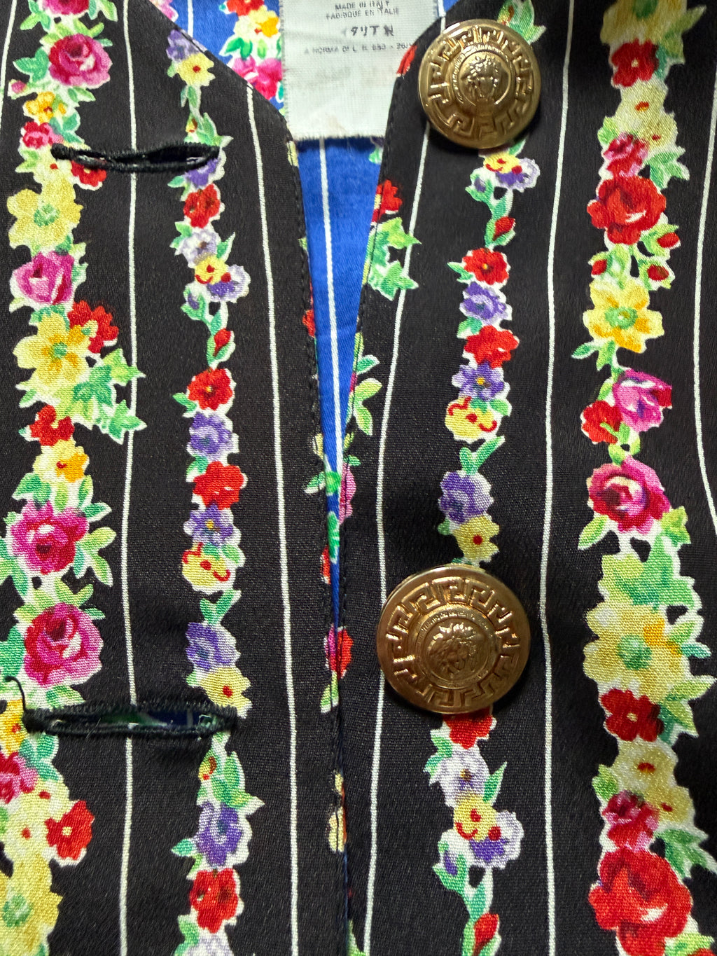 Gianni Versace Vintage 1994 Floral Pinstripe Silk Crop Vest Top | Size S