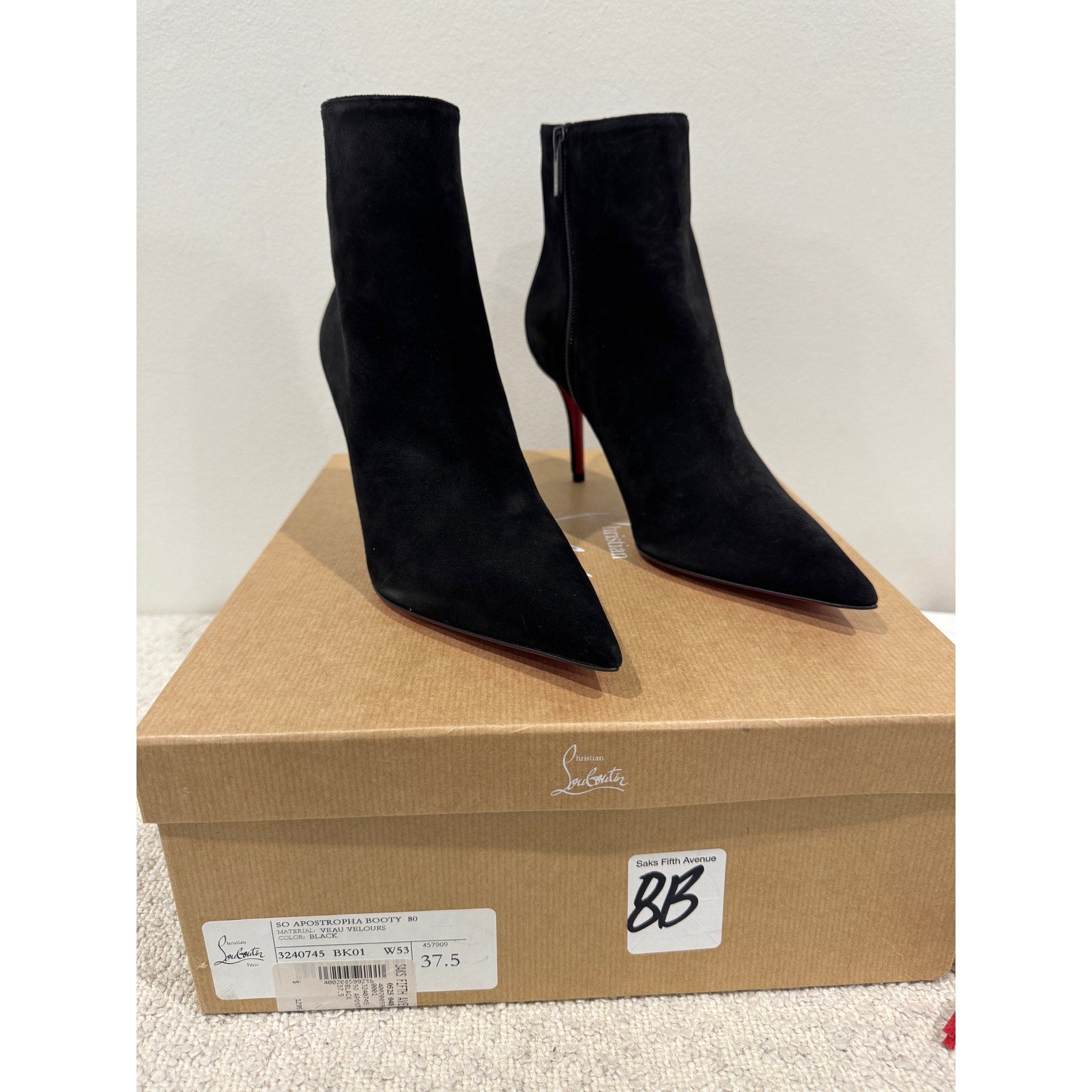 CHRISTIAN LOUBOUTIN So Apostropha Booty 80 Suede Black Ankle Boots