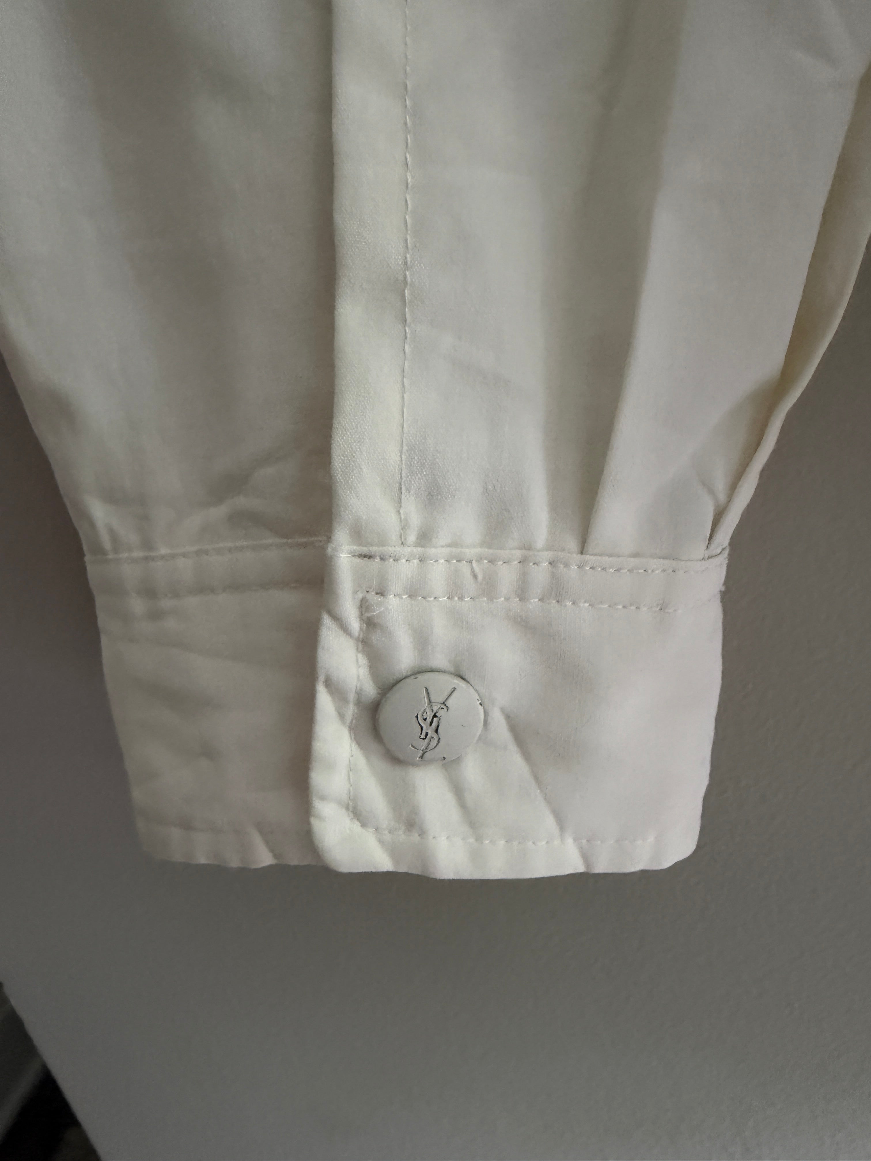 Yves Saint Laurent Vintage Off White Lightweight Jacket Green Logo Green Collar Size 100