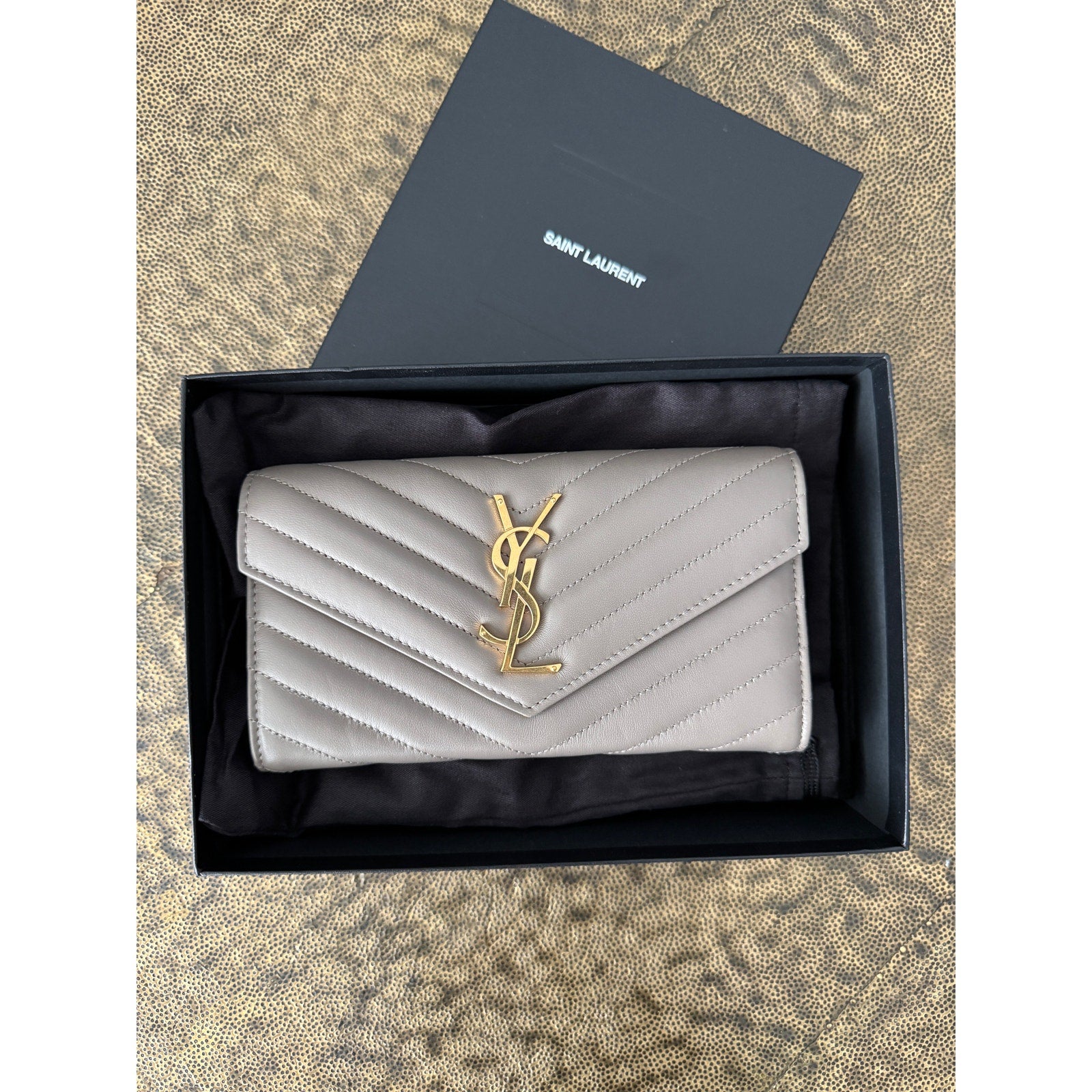 Saint Laurent Cassandra Large Flap Wallet Greyish Brown – Quilted Leather BNIB