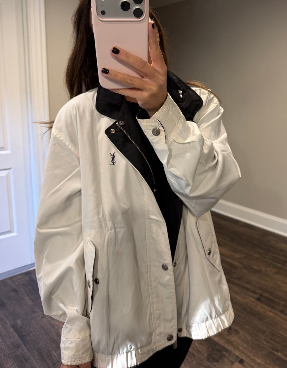 Yves Saint Laurent YSL Reversible Black & White Bomber Windbreaker Jacket