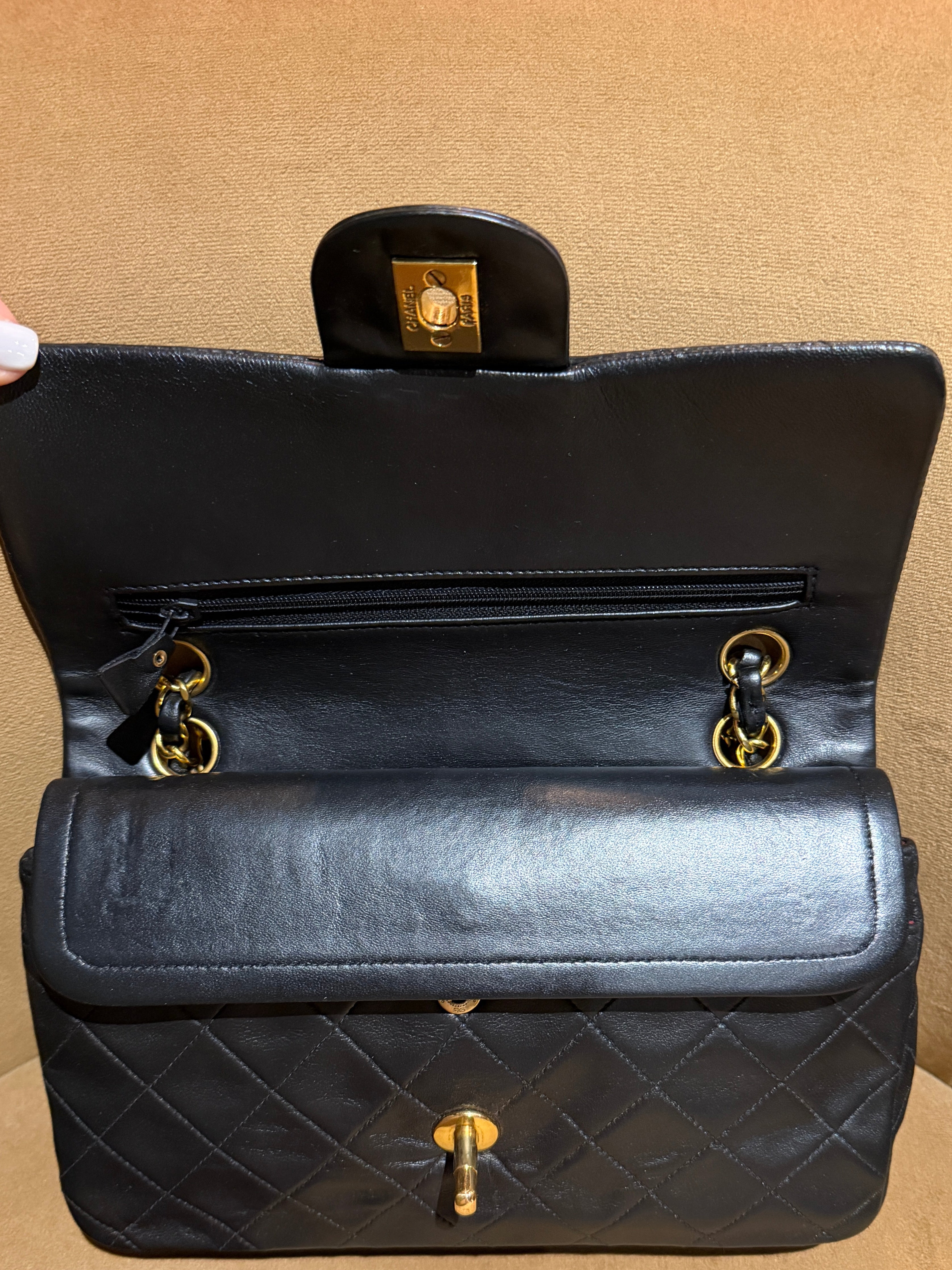 Chanel Classic Small Double Flap Bag Black Lambskin 24K Gold Hardware 1994–1996