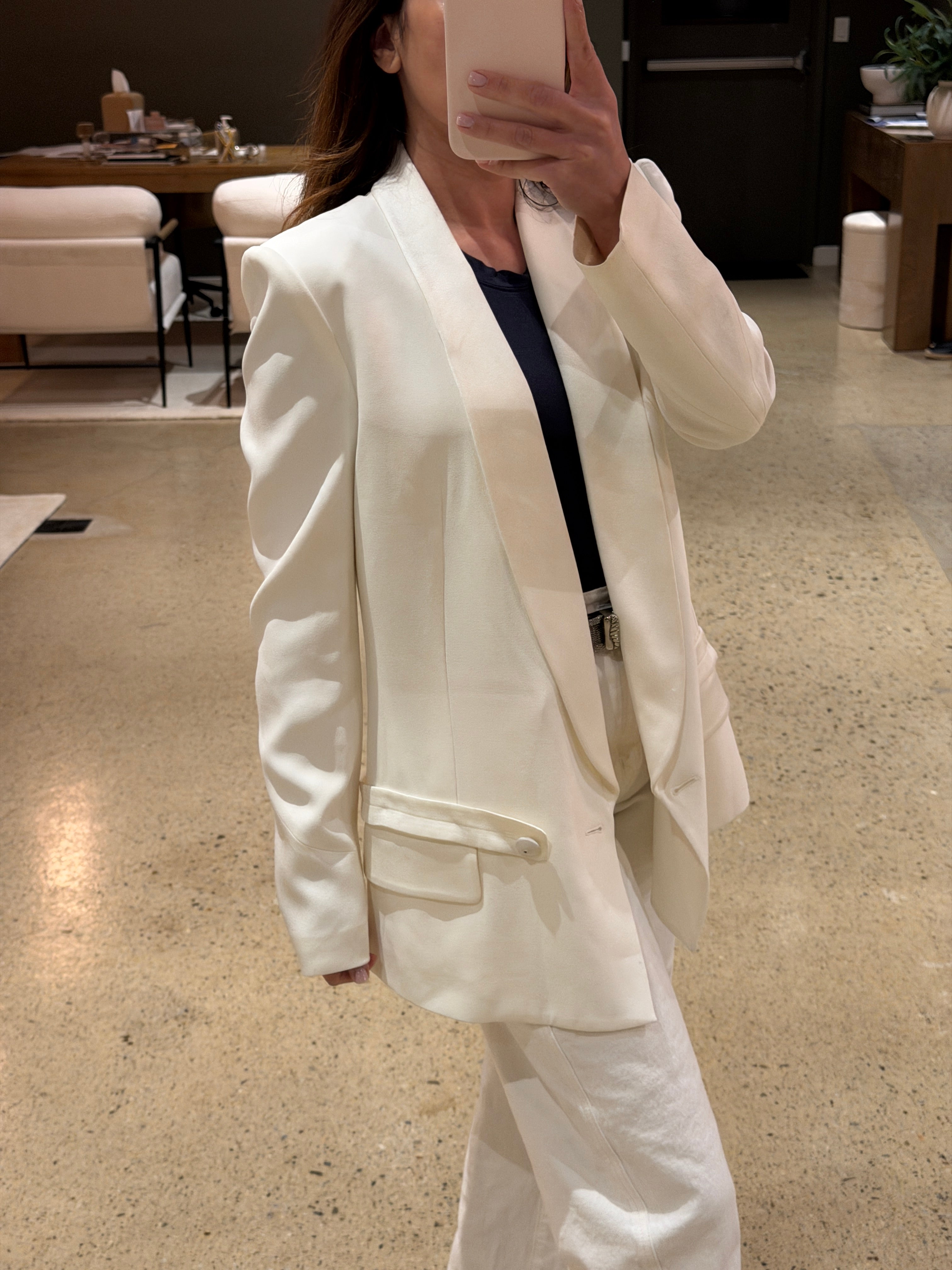 Saint Laurent Ivory Tuxedo Blazer Jacket FR 40 Cream Tailored Evening Jacket