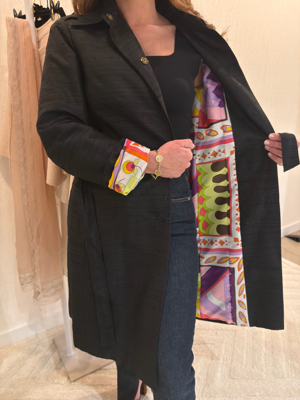 Dolce & Gabbana Black Jacket with Colorful Printed Silk Lining | IT 42 US 6