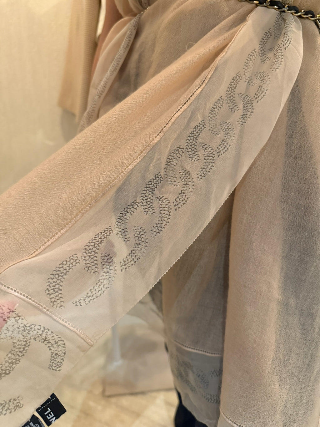 Chanel Cashmere CC Logo Scarf Pink Silver Metallic Lightweight Wrap