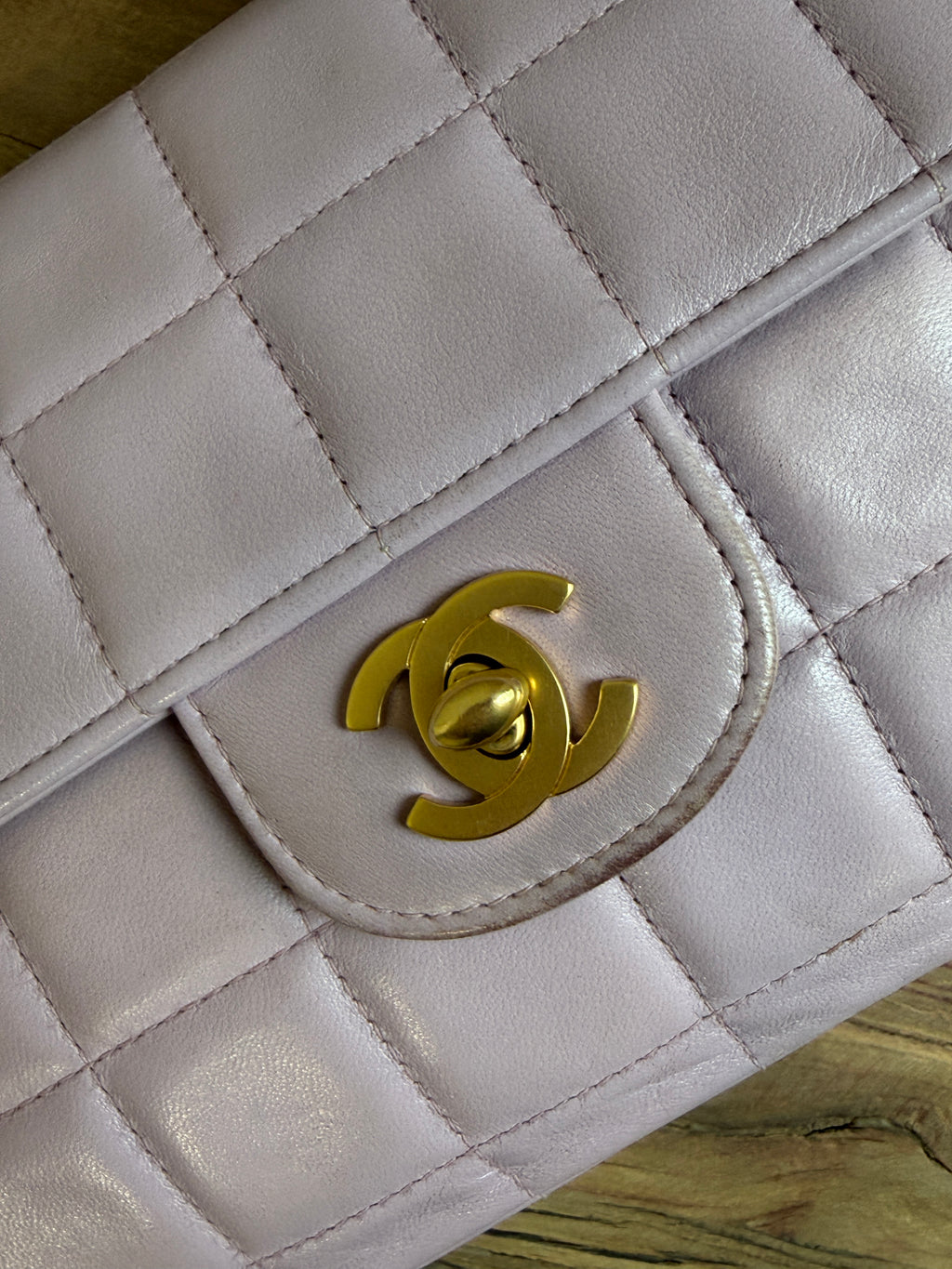 Chanel Vintage Purple Square Quilt East-West Flap Shoulder Bag Gold Hardware 2000–2002