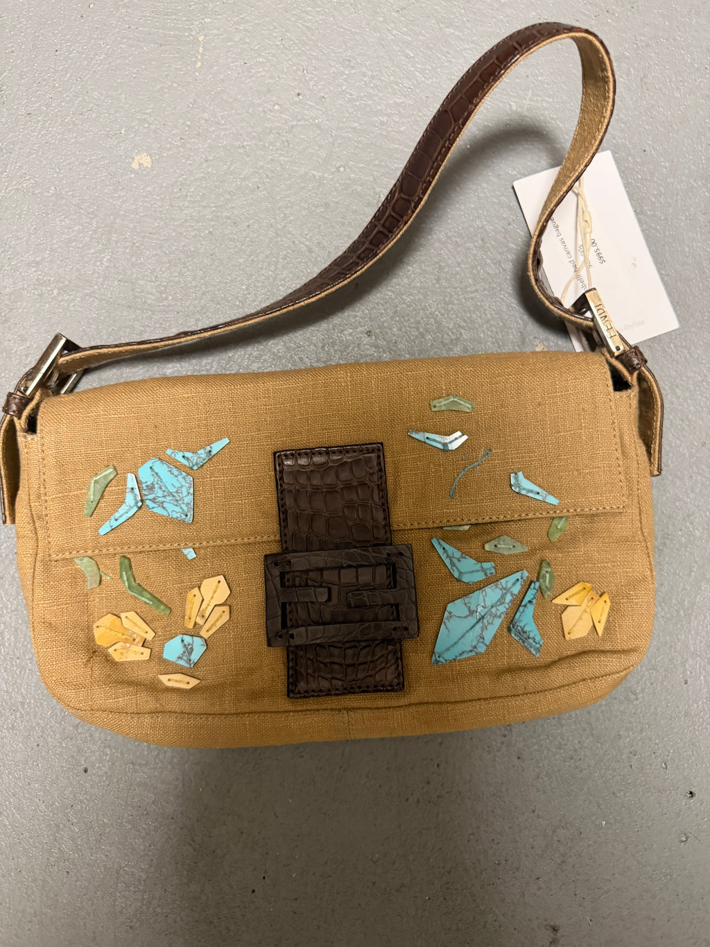 Fendi Embellished canvas baguette