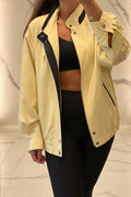 Yves Saint Laurent Vintage Butter Yellow Navy YSL Logo Bomber Windbreaker Jacket size 95