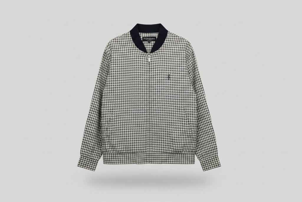 Yves Saint Laurent YSL Logo Check Bomber Jacket Black Cream