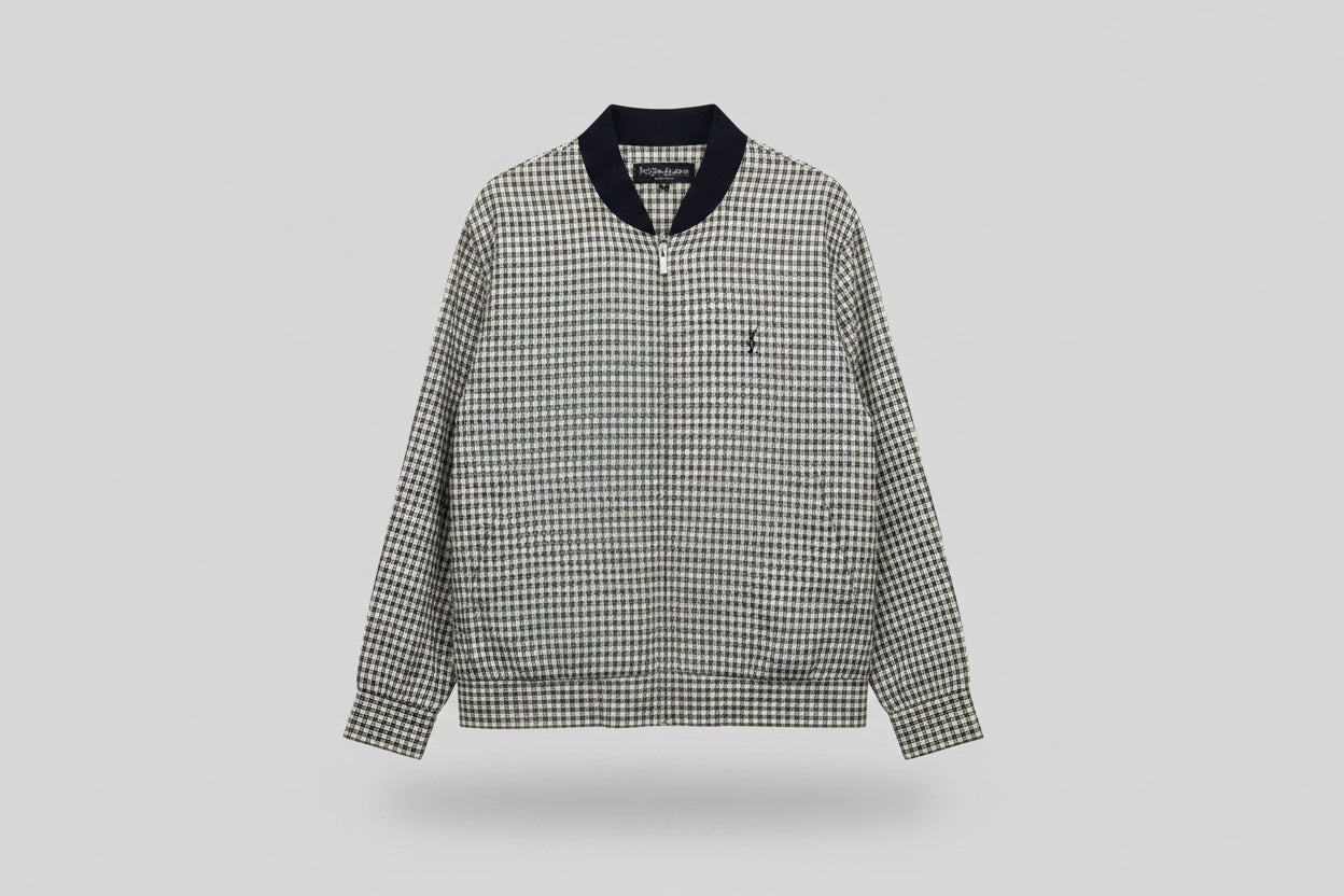 Yves Saint Laurent YSL Logo Check Bomber Jacket Black Cream