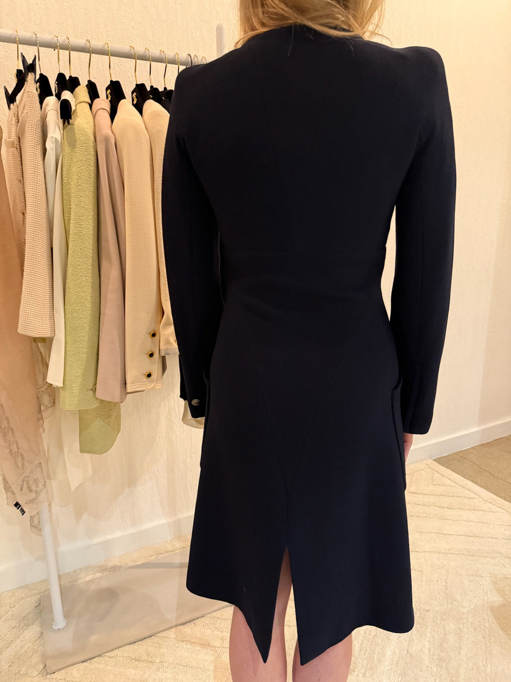 Chanel 1997 Navy Double Zip Coat Dress FR 38 | CC Logo Zippers | Fall 1997 Collection