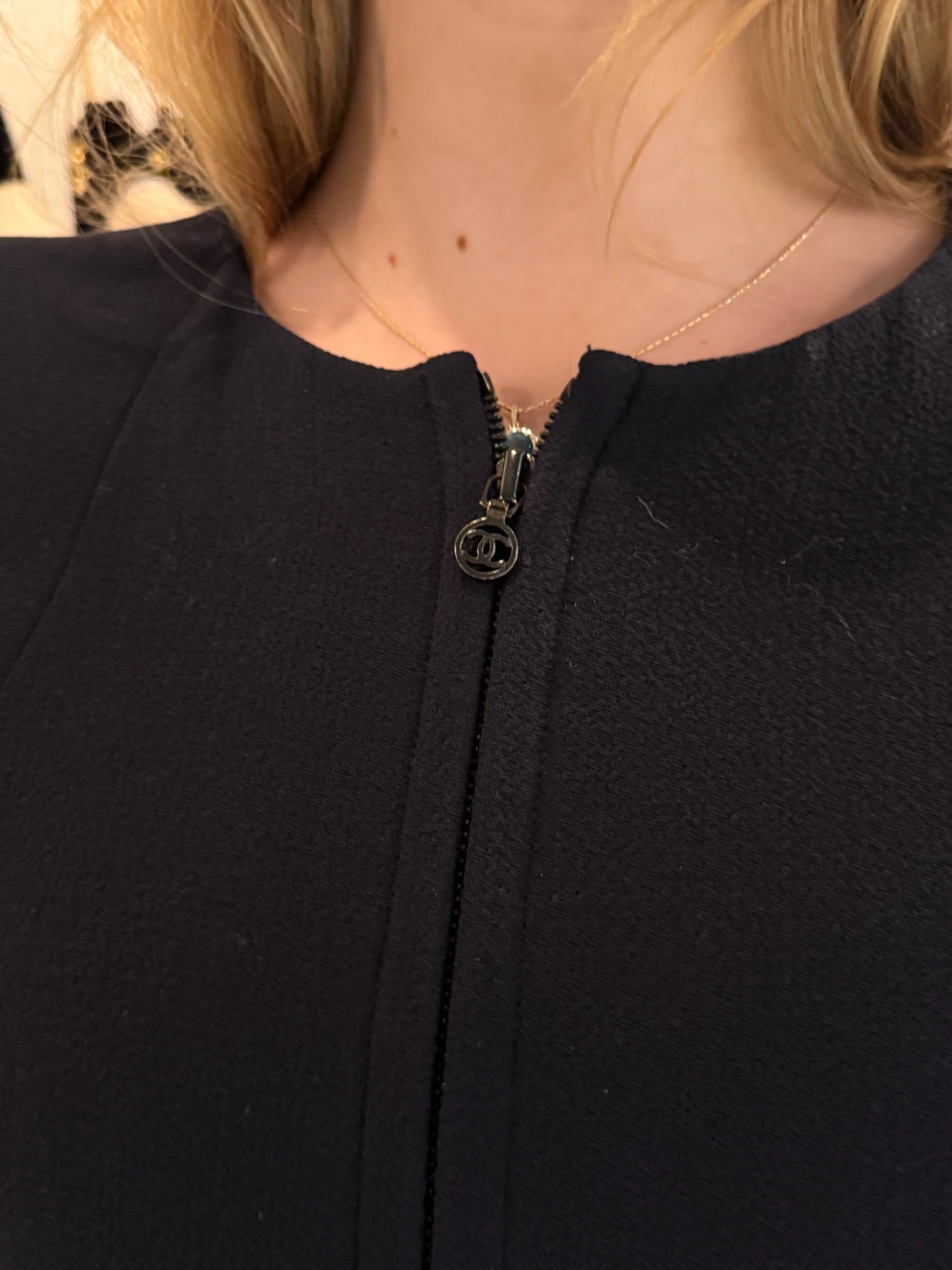 Chanel 1997 Navy Double Zip Coat Dress FR 38 | CC Logo Zippers | Fall 1997 Collection