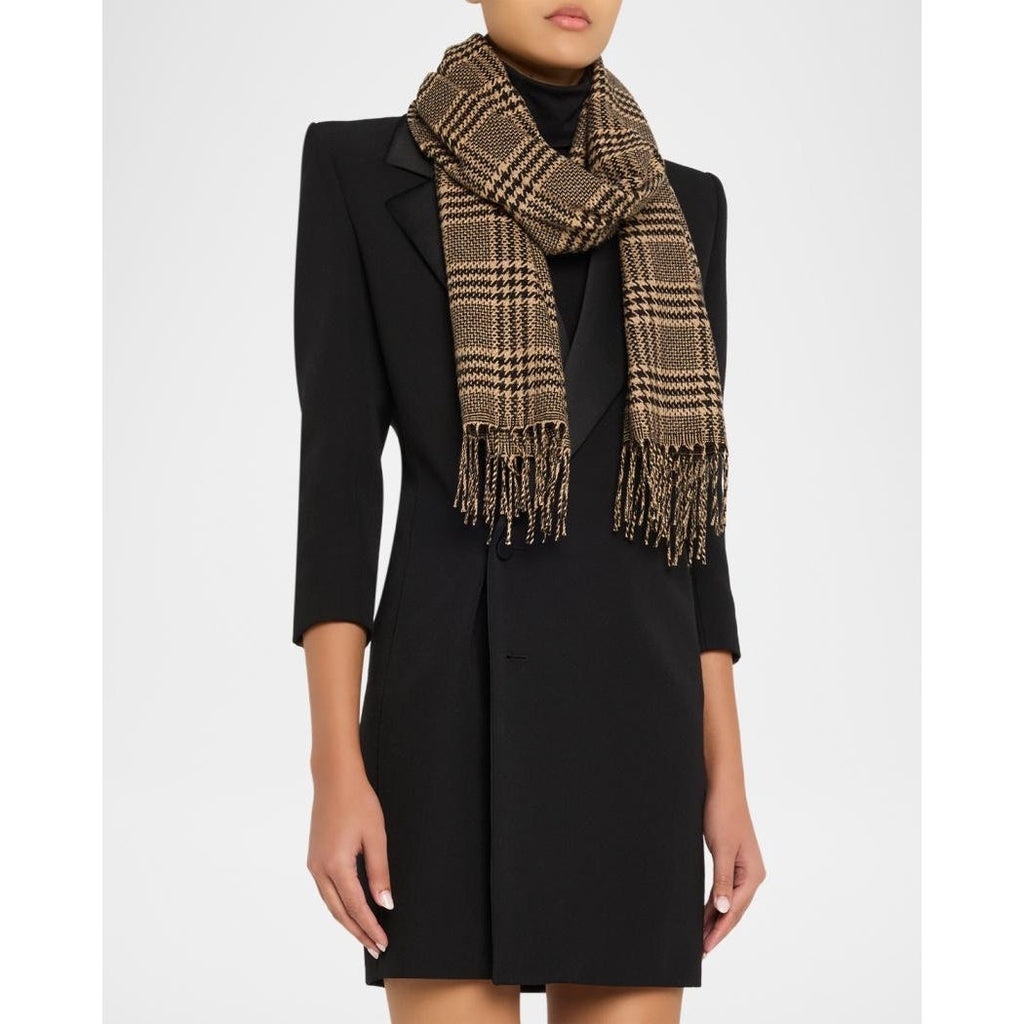 Saint Laurent Prince of Wales Check Silk Cashmere Scarf Unisex NWT