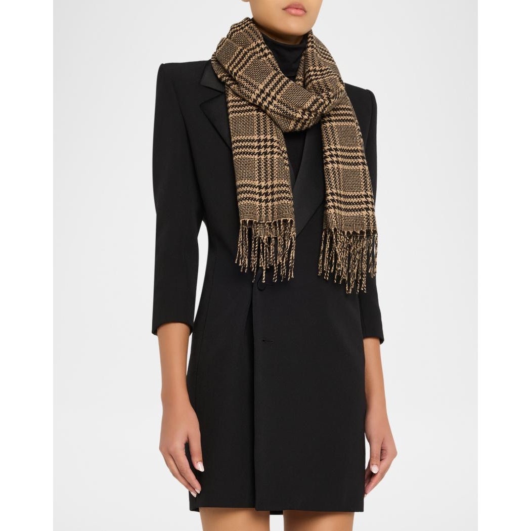 Saint Laurent Prince of Wales Check Silk Cashmere Scarf Unisex NWT