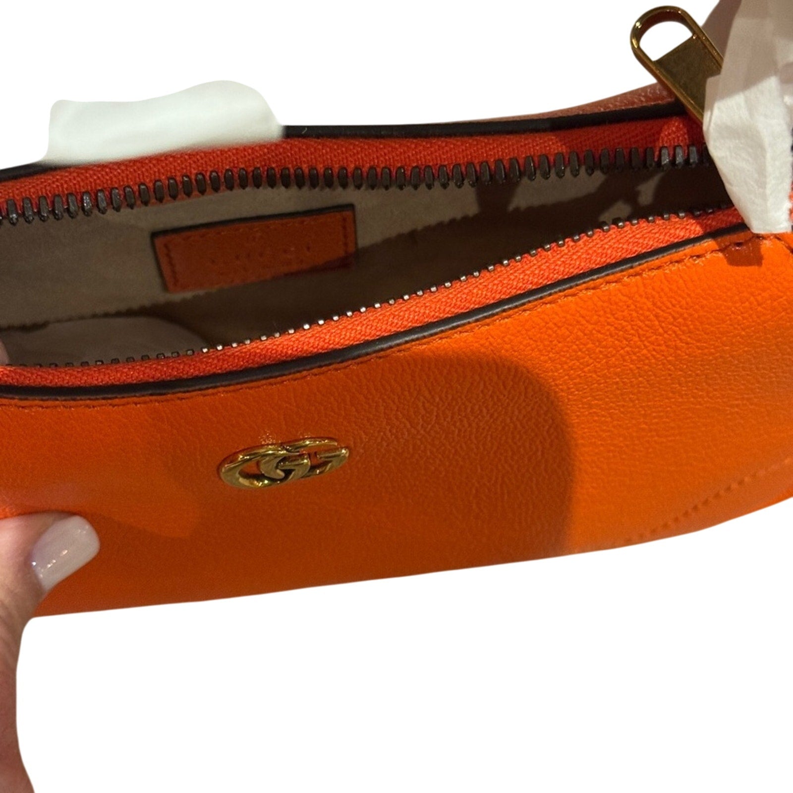 Gucci Mini Aphrodite Tote Bag in Carrot Orange Leather NWT