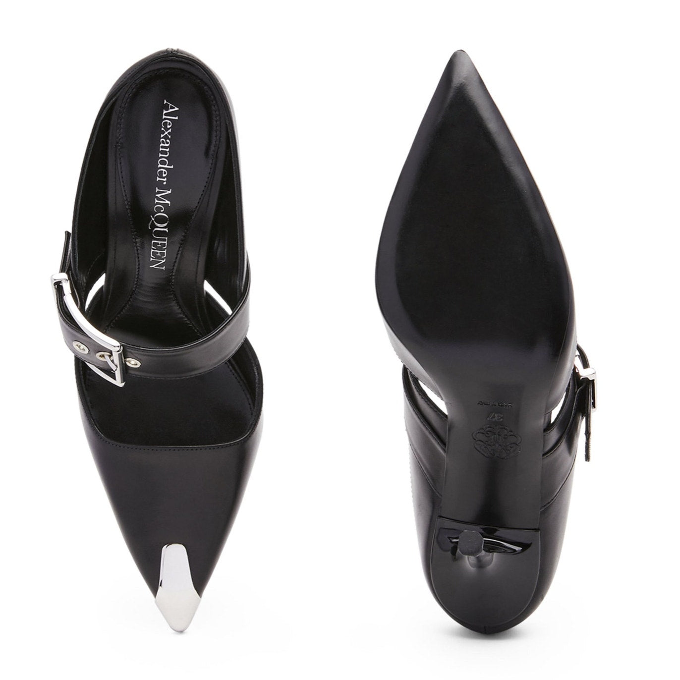 ALEXANDER MCQUEEN Leather Punk Buckle Mules 90 size 37 BNIB
