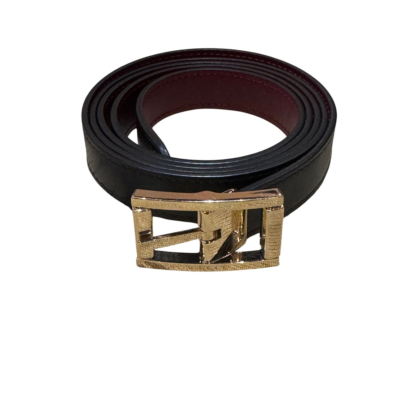 Gucci Reversible Black & Rosso Ancora Leather Belt Size 95 Light Gold Buckle NWOT