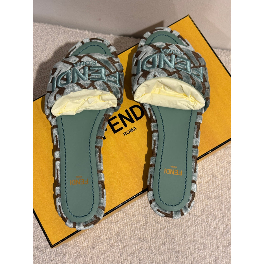 Fendi Sunshine Logo Embroidered Slide Sandal BNIB Size 37