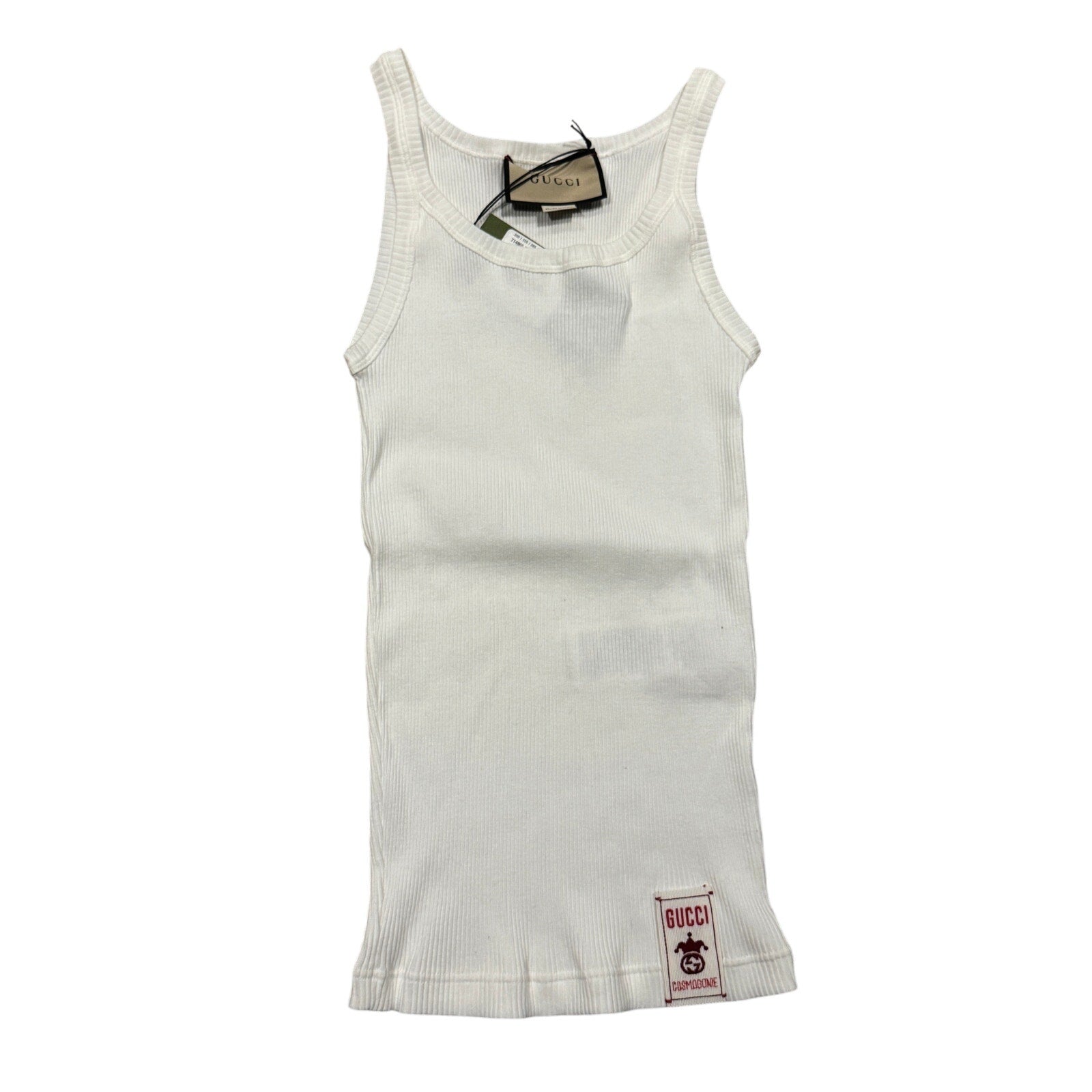 GUCCI Logo-Patch Ribbed Cotton Tank Top Size Small