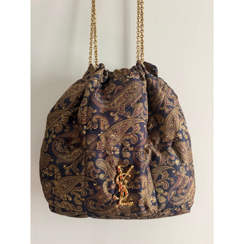 Saint Laurent YSL Jamie 4.3 Pochon Quilted Silk Shoulder Bucket Bag Multicolor