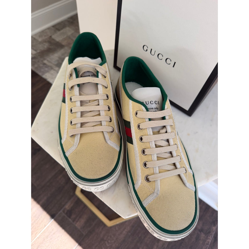 Gucci Tennis 1977 Canvas Sneakers Beige Green Red Men’s UK 8.5 US 9 New in Box