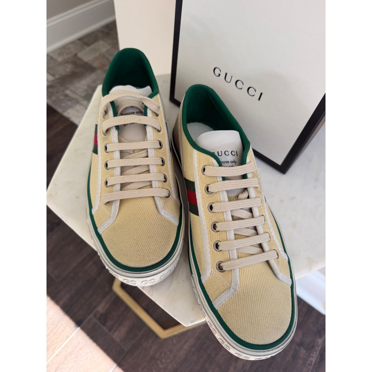 Gucci Tennis 1977 Canvas Sneakers Beige Green Red Men’s UK 8.5 US 9 New in Box