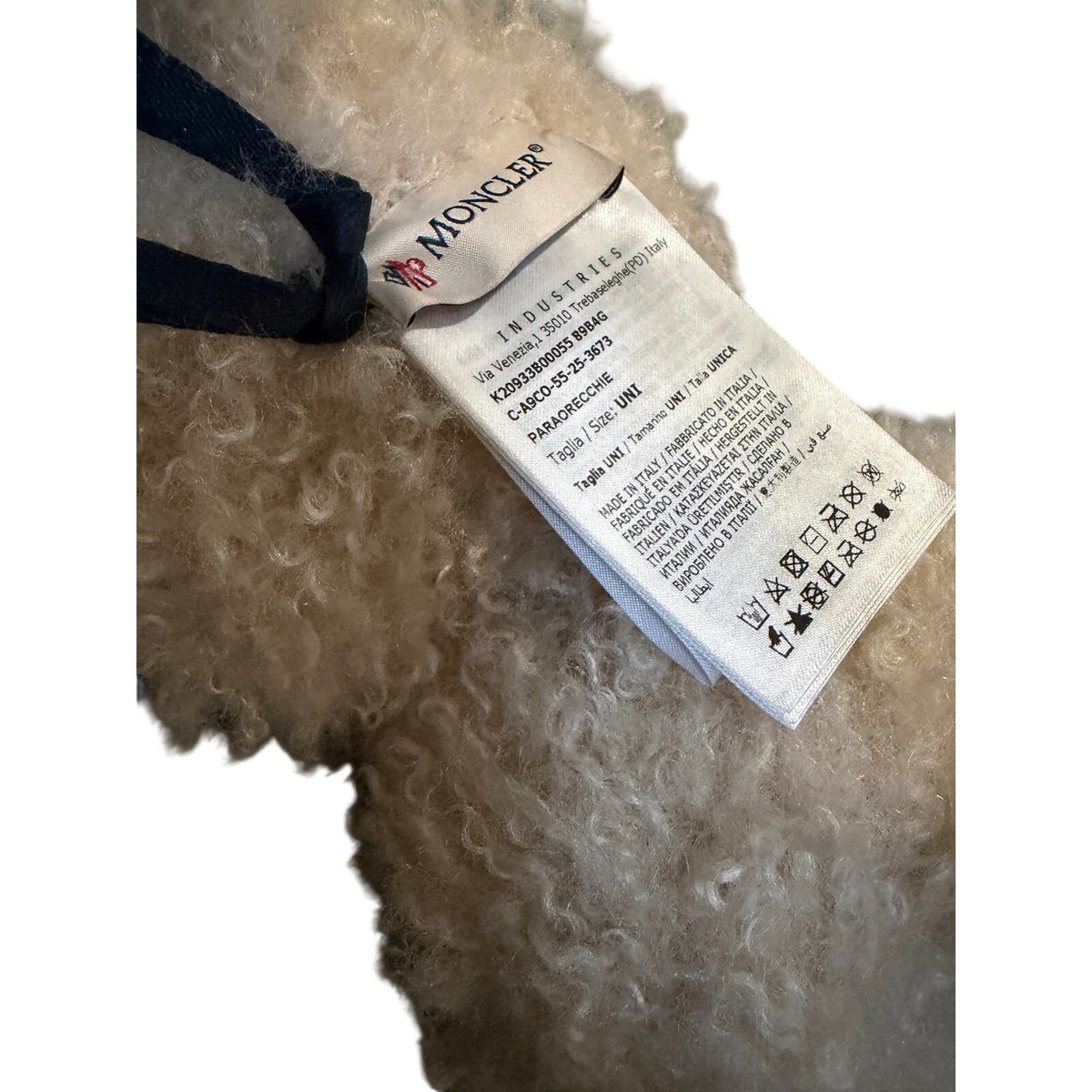 Moncler Fluffy Teddy Earmuffs Light Beige Logo Headband Made in Italy NWT